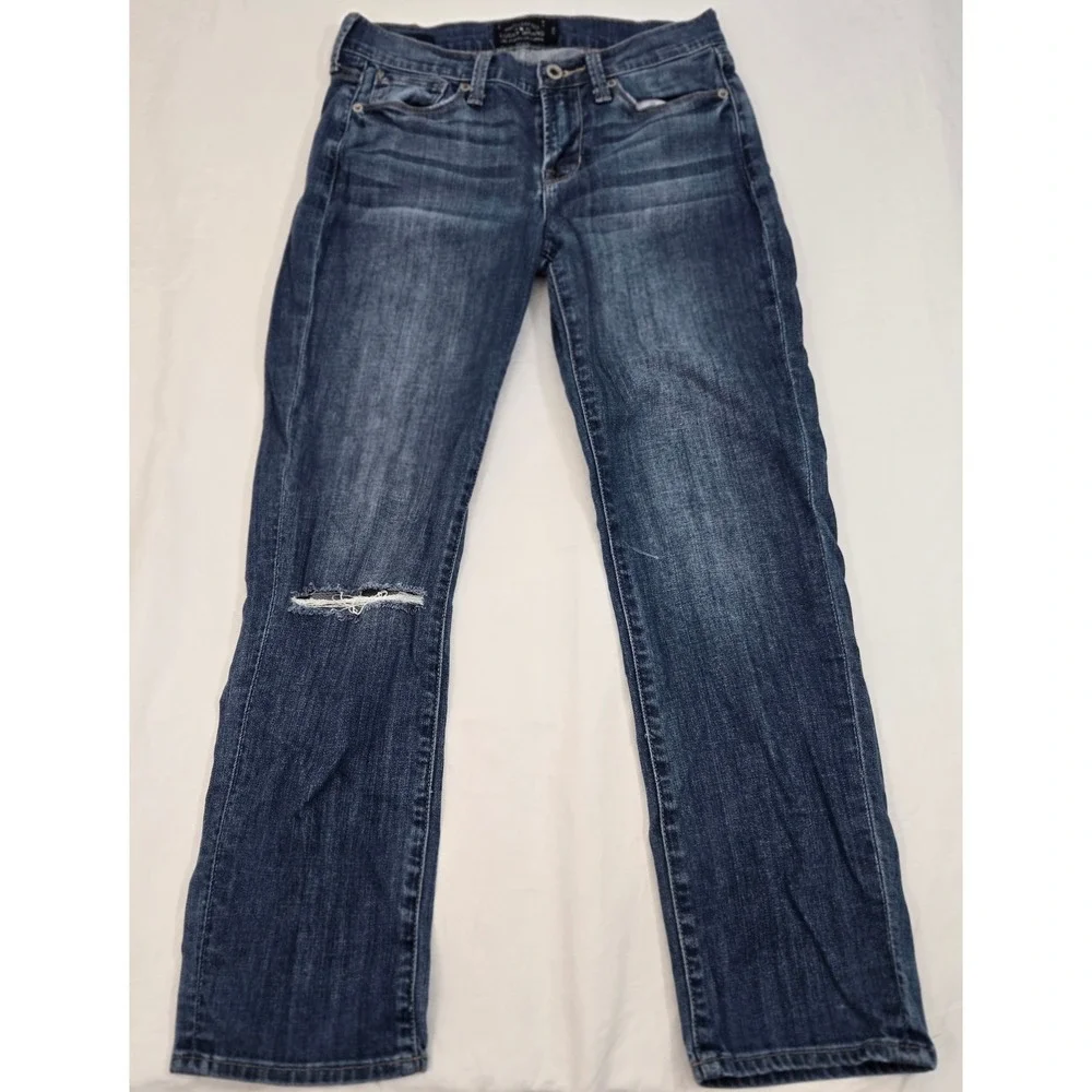 Lucky Brand Womens 2/26 Mollie Crop Slim Jeans Distressed Knee Hole Stretch Dark